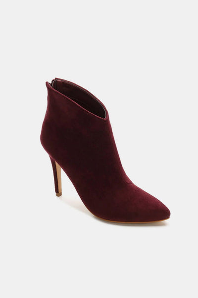 VU Suede Stiletto Ankle Booties with Back Zippers