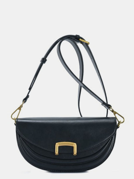 Fame Buckle Closure Crescent Faux Leather Crossbody Bag