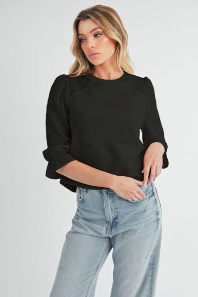 VU Embroidered Eyelet 3/4 Sleeve Blouse